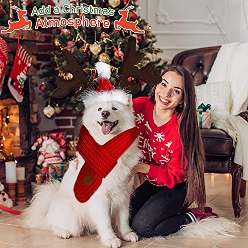 3 חתיכות חג המולד תחפושת לחיות מחמד כלב סנטה כובע צעיף סט איילים לחג המולד קרניים קרניים כלב כלב כלב אייל כובע ראש חג המולד חג המולד סרוג