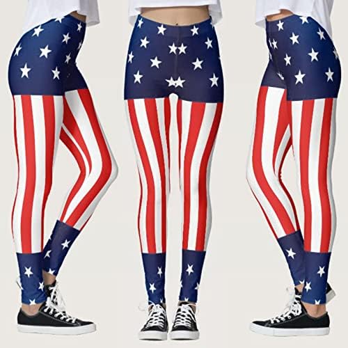 בתוספת גודל מזדמן יוגה מכנסיים לנשים אמריקאי דגל למתוח יוגה ריצה עלייה גבוהה בטן בקרת חותלות מתנות לנשים