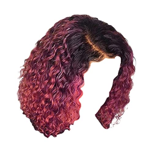 שיער מגבת לעטוף ארוך שיער נשים יין אדום ברזילאי קצר גלי מתולתל פרידה גבוהה טמפרטורת סיבי פאת שיער חצי ופאה