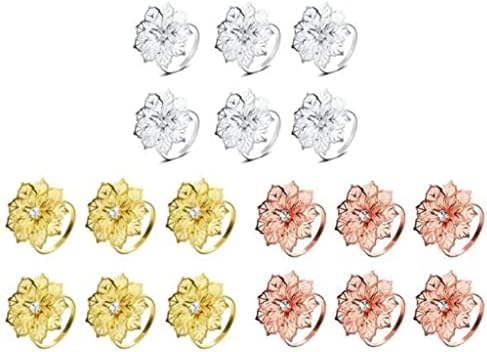 6 חתיכות טבעות מפיות סגסוגת עם מחזיק מפית פרחים חלולים מעודנים (צבע: B, גודל