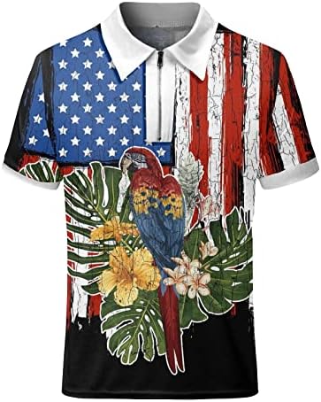 חולצת פולו פטריוטית וינטג 'לגברים דגל קיץ אמריקאי 4 ביולי פולו פולו מיקוד שרוולים קצרים