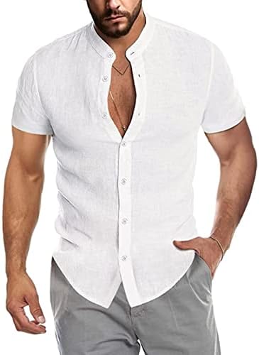 חולצות פשתן לגברים של Seganup חולצת כפתור מזדמן של שרוול קצר לגברים חולצת חוף קיץ אופנה
