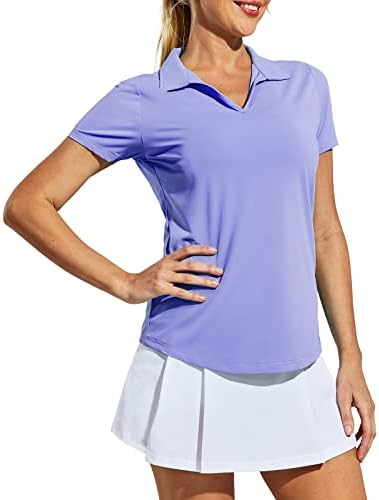 חולצות פולו גולף נשים של נשים צווארון נ 'צוואר חולצת טניס שרוול קצר, התאמה יבשה, פיתול לחות, הגנה מפני שמש