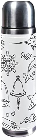 SDFSDFSD 17 גרם ואקום מבודד נירוסטה בקבוק מים ספורט קפה ספל ספל ספל עור אמיתי עטוף BPA בחינם, נושא ימי