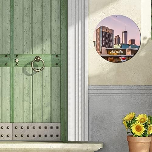 מדינת ג'ורג'יה האמריקאית אטלנטה סיטי קו נוף קו עיר עיר נוף עירוני עגול שלט פח וינטג 'דפסי אמנות מתכת מעוגלת שלט דלת דלת שלט שלט זר עיצוב
