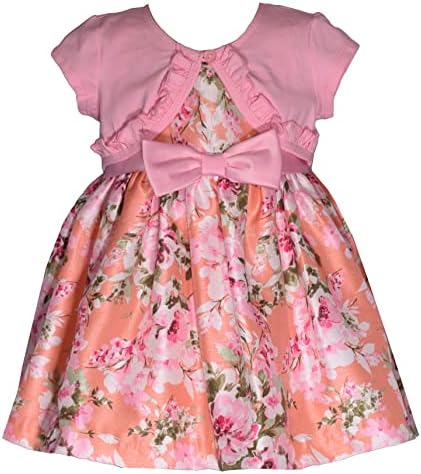 שמלת פסחא של בוני ג'יין ילדה - שמלה פרחונית עם קרדיגן שרוול קצר לתינוק, פעוט, בנות קטנות וגדולות