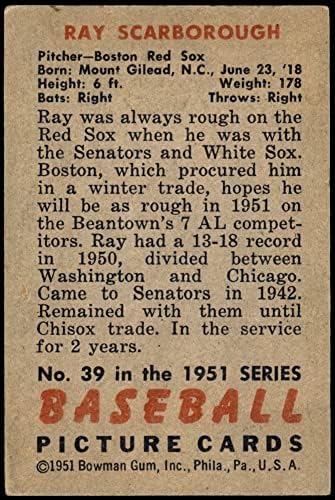 1951 באומן 39 ריי סקארבורו בוסטון רד סוקס VG/EX+ Red Sox