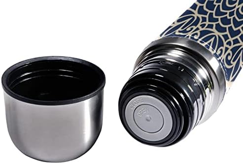 SDFSDFSD 17 גרם ואקום מבודד נירוסטה בקבוק מים ספורט קפה ספל ספל ספל עור אמיתי עטוף BPA בחינם, דפוס מנדלה בכחול כהה ואפור