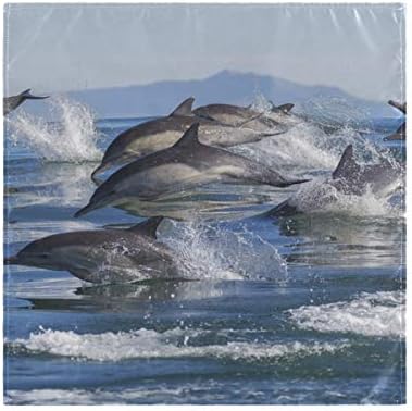 Enevotx מפיות קוקטייל מודרניות דולפין קופץ מהמים הכחולים המפיות לשימוש חוזר 20 x 20 אינץ 'לארוחות משפחתיות, חתונות, קוקטייל, קישוט כלי