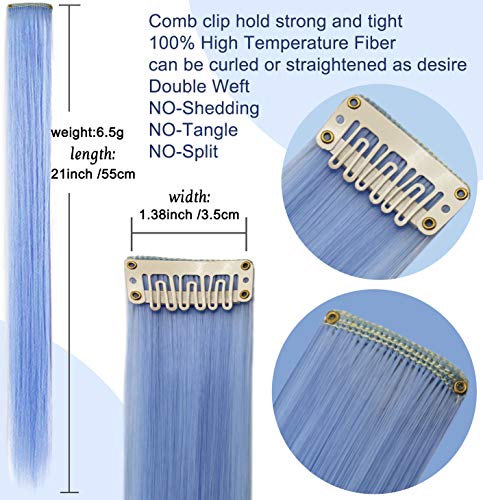 צבע 16 יחידות רב צבעוני שיער הרחבות קליפ בילדים כחול נוכריות מסיבת הבהרה עשה זאת בעצמך כחול שיער אביזרי עבור בנות נשים 21 סנטימטרים ארוך