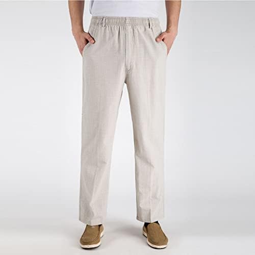 Miashui Big N גבוה מכנסיים מכנסי פשתן מזדמנים של גברים המותניים האלסטיים שרוך מכנסיים ארוכים חדר שינה