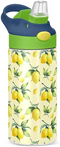 בקבוק מים של Zauya Lemon Kids עם מכסה קש כפול קיר כפול מבודד נירוסטה לשימוש חוזר לשימוש חוזר עבור בנות בית הספר פעוט H140220