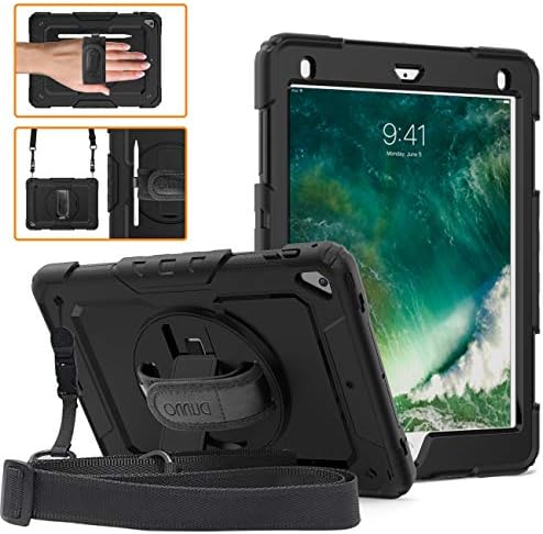מארז הדור 6/5 של Dunno iPad עם מגן מסך, מקרה הגנה על גוף מלא עם 360 ° סיבוב רצועת יד ורצועת יד ורצועת כתפיים לאייפד 9.7 2018/2017, גם