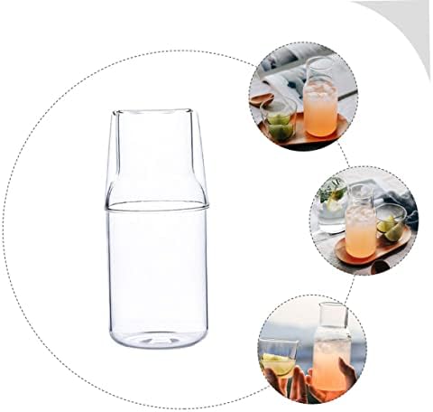 Luxshiny 1 הגדר סיר זכוכית בורוסיליקט גבוה בקבוקי זכוכית צלולים עם כוסות כוסות כוסות עם כוס זכוכית מכסה בקבוקי שתייה עם מכסים כד יין כוס