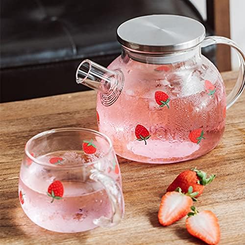 כוסות כוסות זכוכית באנגו -סטיות סט 3 יחידות סיר מים מזכוכית מים עם כוסות כוס תות מודפס קנקן קרח קרח קנק