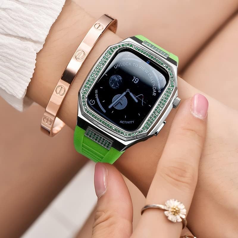 CNHKAU 45 ממ נשים יהלום צמיד יהלום יוקרה עבור Apple Watch 8 7 45 ממ פס MOD KIT 44 ממ צמיד מתכת פלדה לסדרה IWatch 8 7 6 5