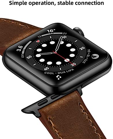 להקות שעון עור של Amanecer תואמות את Apple Watch Series 7/6/5/4/3/2/1 SE, רצועת עור אמיתית התואמת ל- iWatch להקה