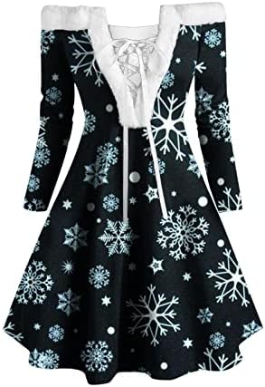 שמלות חג מולד לנשים שרוול ארוך V צוואר שמלות עבודות חג מולד שמח גוף נדנדה ערב קוקטייל שמלה ארוכה