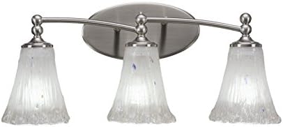 תאורת טולטק 593-בנ-721 קאפרי 3 בר אמבטיה קל המוצג בגימור ניקל מוברש עם זכוכית קריסטל חלבית בגודל 5.5 אינץ