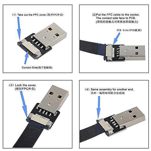 xiwai 2.0m למטה זווית USB 2.0 סוג-A זכר למיקרו USB 5PIN נתונים זכריים נתונים שטוחים רזה FPC כבל FPV ודיסק וטלפון