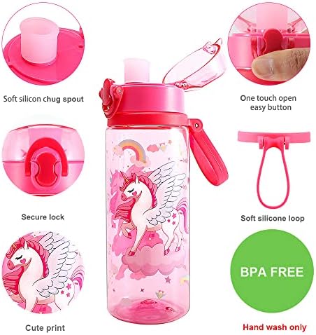 כוונון בית בקבוק מים חמוד לילדות ילדי בית ספר, מכסה צ'וג סיליקון רך ו- BPA חינם והוכחת דליפה לחיצה אחת על הפליפ עליון וקל לולאת נשיאה