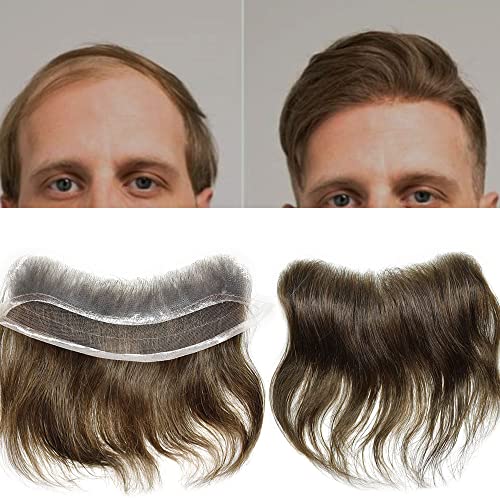 צרפתית תחרה מול גברים של פרונטאלית פאה לנסיגה קו שיער דק עור פולי פו מצח החלפת טבעי שיער טבעי מערכת עבור גברים