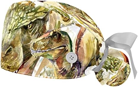 Niaocpwy 2 pcs נשים כובע עבודה מתכוונן עם כפתור דינוזאור אסתטי חלק דפוס חלקה קוקו קריקת כיס לאחור